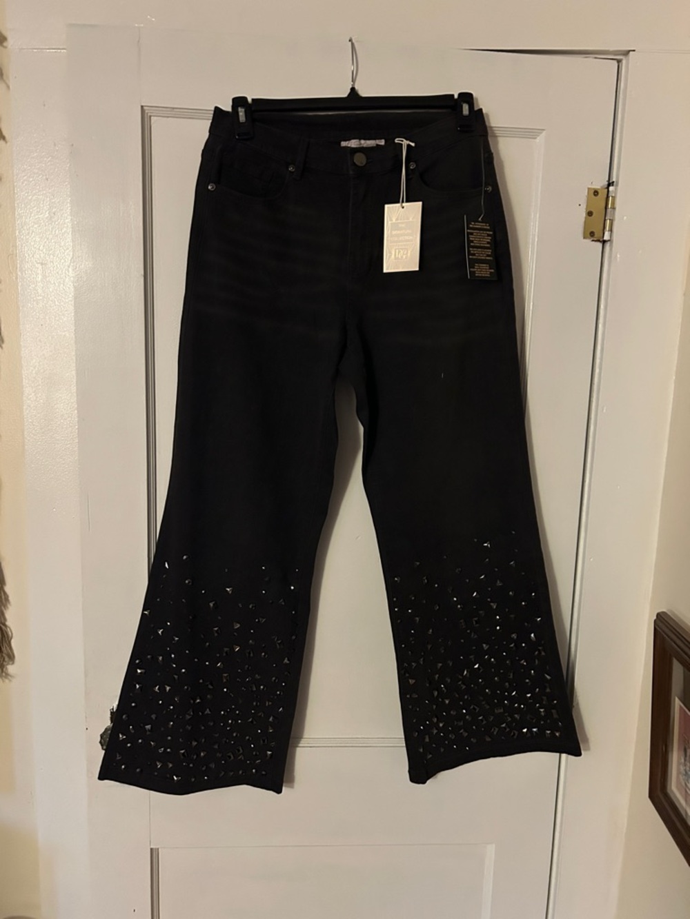 DG2 by Diane Gilman Black Wide Leg Jeans with Stud Embellishment